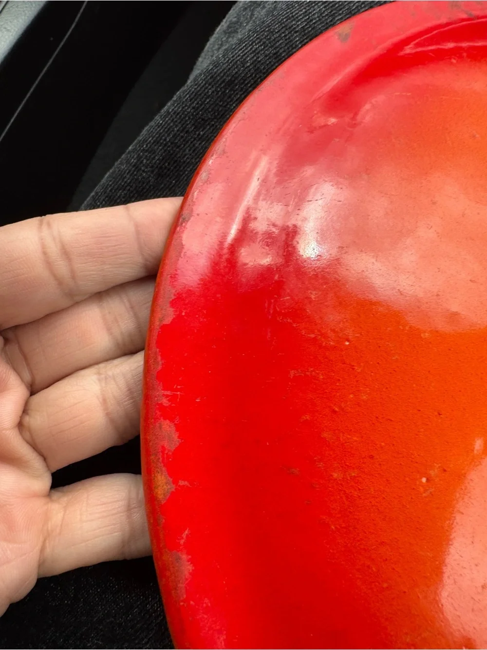 Vintage Le Creuset Descoware cast iron lid flame red orange FE 24 Belgium 3 rib